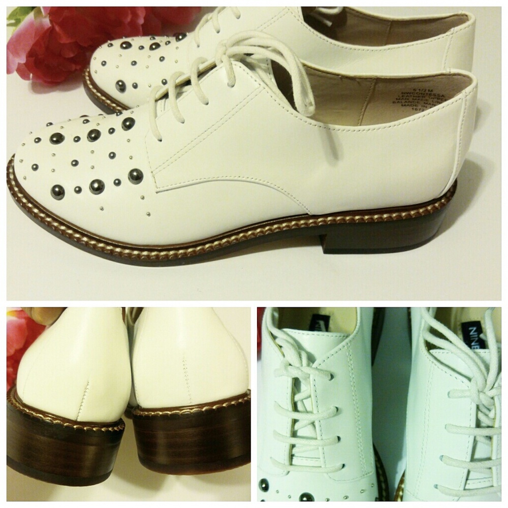 💎NIB Nine West White Leather Studded Oxfords - Picture 3 of 6
